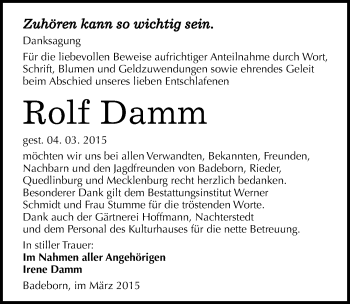 Traueranzeige von Rolf Damm von Mitteldeutsche Zeitung Quedlinburg