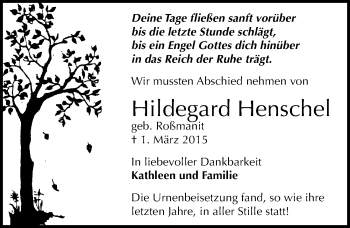 Traueranzeige von Hildegard Henschel von Mitteldeutsche Zeitung Dessau-Roßlau