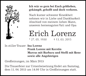 Traueranzeige von Erich Lorenz von Super Sonntag SGH Mansf. Land