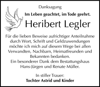 Traueranzeige von Heribert Legler von Mitteldeutsche Zeitung Aschersleben