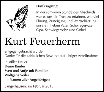 Traueranzeige von Kurt Feuerherm von Super Sonntag SGH Mansf. Land