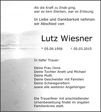 Traueranzeige von Lutz Wiesner von Super Sonntag Wittenberg