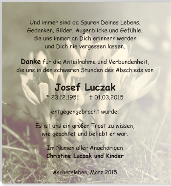 Traueranzeige von Josef Luczak von Mitteldeutsche Zeitung Aschersleben