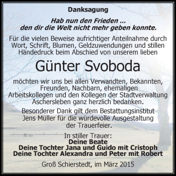 Traueranzeige von Günter Svoboda von Super Sonntag Aschersleben
