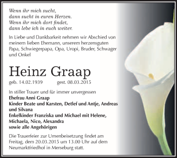 Traueranzeige von Heinz Graap von WVG - Wochenspiegel Merseburg