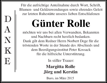 Traueranzeige von Günter Rolle von WVG - Wochenspiegel Dessau / Köthen