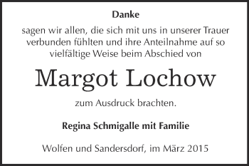 Traueranzeige von Margot Lochow von WVG - Wochenspiegel Bitterfeld