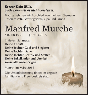 Traueranzeige von Manfred Murche von Mitteldeutsche Zeitung Wittenberg