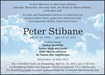 Traueranzeige von Peter Stibane von Mitteldeutsche Zeitung Naumburg/Nebra
