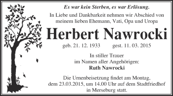 Traueranzeige von Herbert Nawrocki von WVG - Wochenspiegel Merseburg