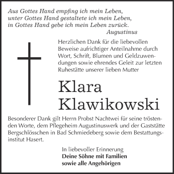 Traueranzeige von Klara Klawikowski von Super Sonntag Wittenberg