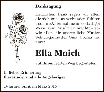 Traueranzeige von Ella Mnich von WVG - Wochenspiegel Dessau / Köthen
