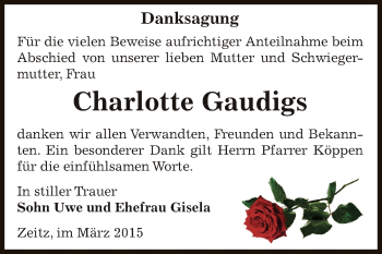 Traueranzeige von Charlotte Gaudigs von Super Sonntag Zeitz