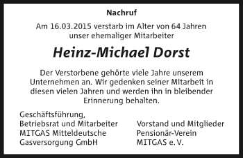 Traueranzeige von Heinz-Michael Dorst von Mitteldeutsche Zeitung Halle/Saalkreis