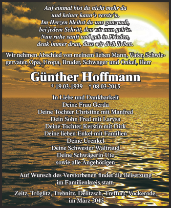 Traueranzeige von Günther Hoffmann von Super Sonntag Zeitz