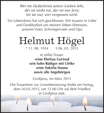Traueranzeige von Helmut Högel von Mitteldeutsche Zeitung Naumburg/Nebra