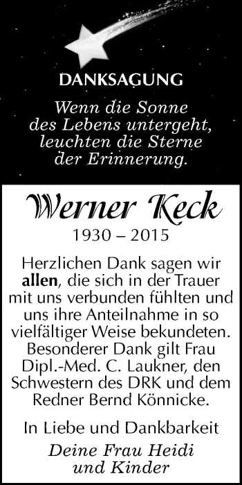 Traueranzeige von Werner Keck von Mitteldeutsche Zeitung Weißenfels