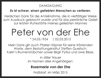 Traueranzeige von Peter von der Ehe von WVG - Wochenspiegel Dessau / Köthen