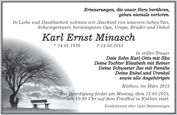 Traueranzeige von Karl Ernst Minasch von WVG - Wochenspiegel Dessau / Köthen
