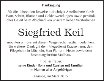 Traueranzeige von Siegfried Keil von WVG - Wochenspiegel Merseburg