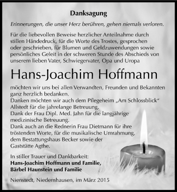 Traueranzeige von Hans-Joachim Hoffmann von Mitteldeutsche Zeitung Sangerhausen