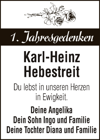 Traueranzeige von Karl-Heinz Hebestreit von WVG - Wochenspiegel Dessau / Köthen