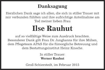Traueranzeige von Ilse Rauhut von Super Sonntag Aschersleben
