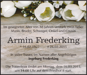 Traueranzeige von Armin Frederking von Mitteldeutsche Zeitung Bernburg