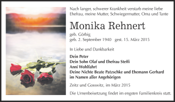 Traueranzeige von Monika Rehnert von Super Sonntag Zeitz