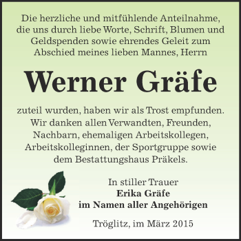 Traueranzeige von Werner Gräfe von Super Sonntag Zeitz