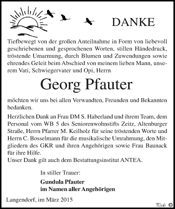 Traueranzeige von Georg Pfauter von Mitteldeutsche Zeitung Zeitz