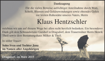 Traueranzeige von Klaus Hentzschler von Super Sonntag Zeitz