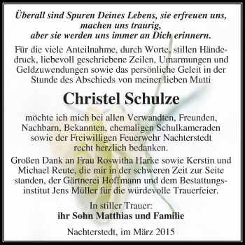 Traueranzeige von Christel Schulze von Super Sonntag Aschersleben