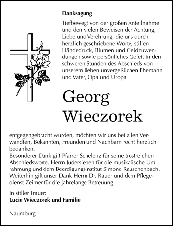 Traueranzeige von Georg Wieczorek von Mitteldeutsche Zeitung Naumburg/Nebra