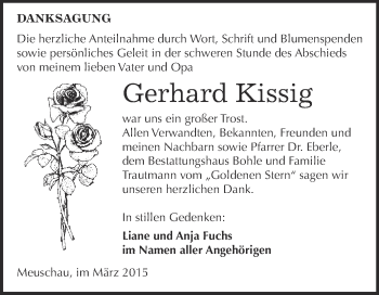 Traueranzeige von Gerhard Kissig von Super Sonntag Merseburg