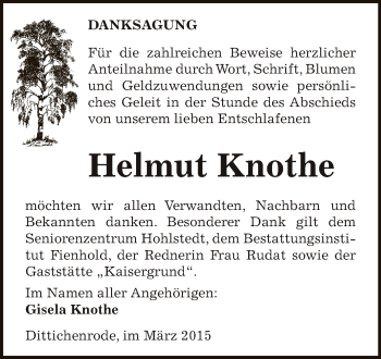 Traueranzeige von Helmut Knothe von Super Sonntag SGH Mansf. Land