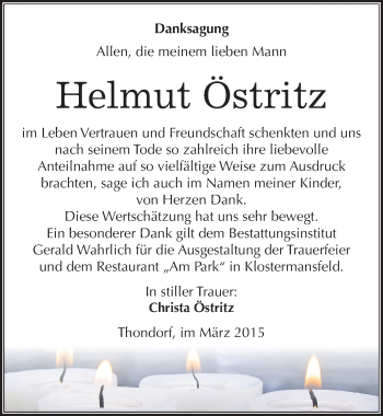 Traueranzeige von Helmut Östritz von Mitteldeutsche Zeitung Mansfelder Land