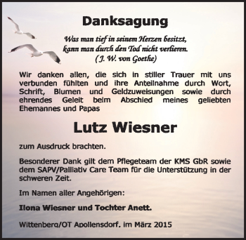 Traueranzeige von Lutz Wiesner von Mitteldeutsche Zeitung Wittenberg