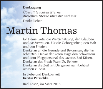 Traueranzeige von Martin Thomas von Mitteldeutsche Zeitung Naumburg/Nebra