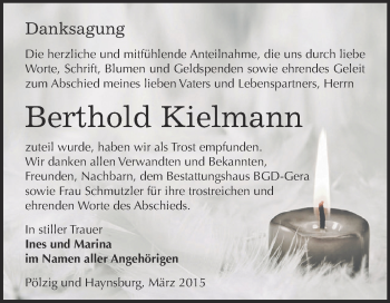 Traueranzeige von Berthold Kielmann von Super Sonntag Zeitz