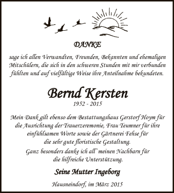 Traueranzeige von Bernd Kersten von Super Sonntag Aschersleben