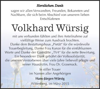 Traueranzeige von Volkhard Würsig von Super Sonntag Wittenberg