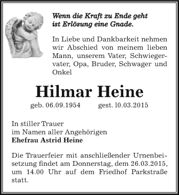 Traueranzeige von Hilmar Heine von Mitteldeutsche Zeitung Bernburg