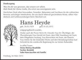 Traueranzeige von Hans Heyde von WVG - Wochenspiegel NMB / WSF / ZTZ