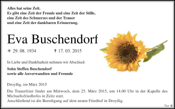 Traueranzeige von Eva Buschendorf von Super Sonntag Zeitz