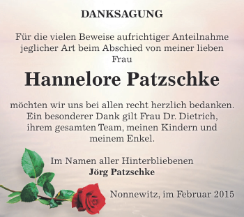 Traueranzeige von Hannelore Patzschke von Super Sonntag Zeitz
