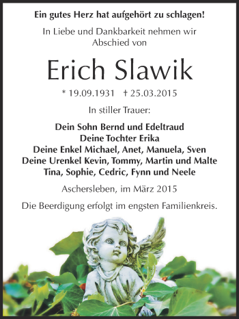 Traueranzeige von Erich Slawik von Super Sonntag Aschersleben