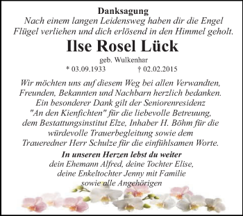Traueranzeige von Ilse Rosel Lück von WVG - Wochenspiegel Dessau / Köthen