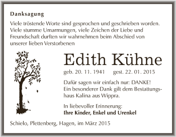 Traueranzeige von Edith Kühne von Super Sonntag SGH Mansf. Land