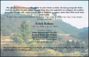 Traueranzeige von Erich Kolata von Mitteldeutsche Zeitung Naumburg/Nebra